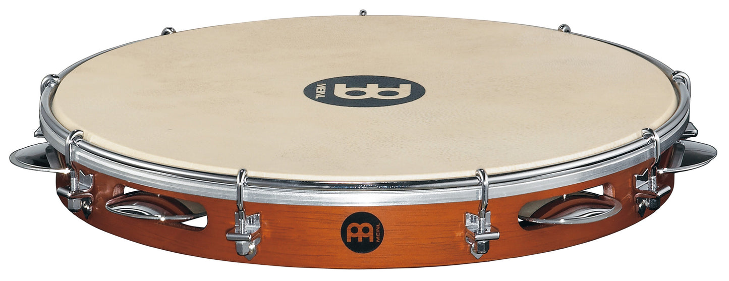 Pandeiro 12", fût hévéa, peau de chèvre remplaçable, accastillage chromé, 1 rangée de cymbalettes, couleur châtaigne