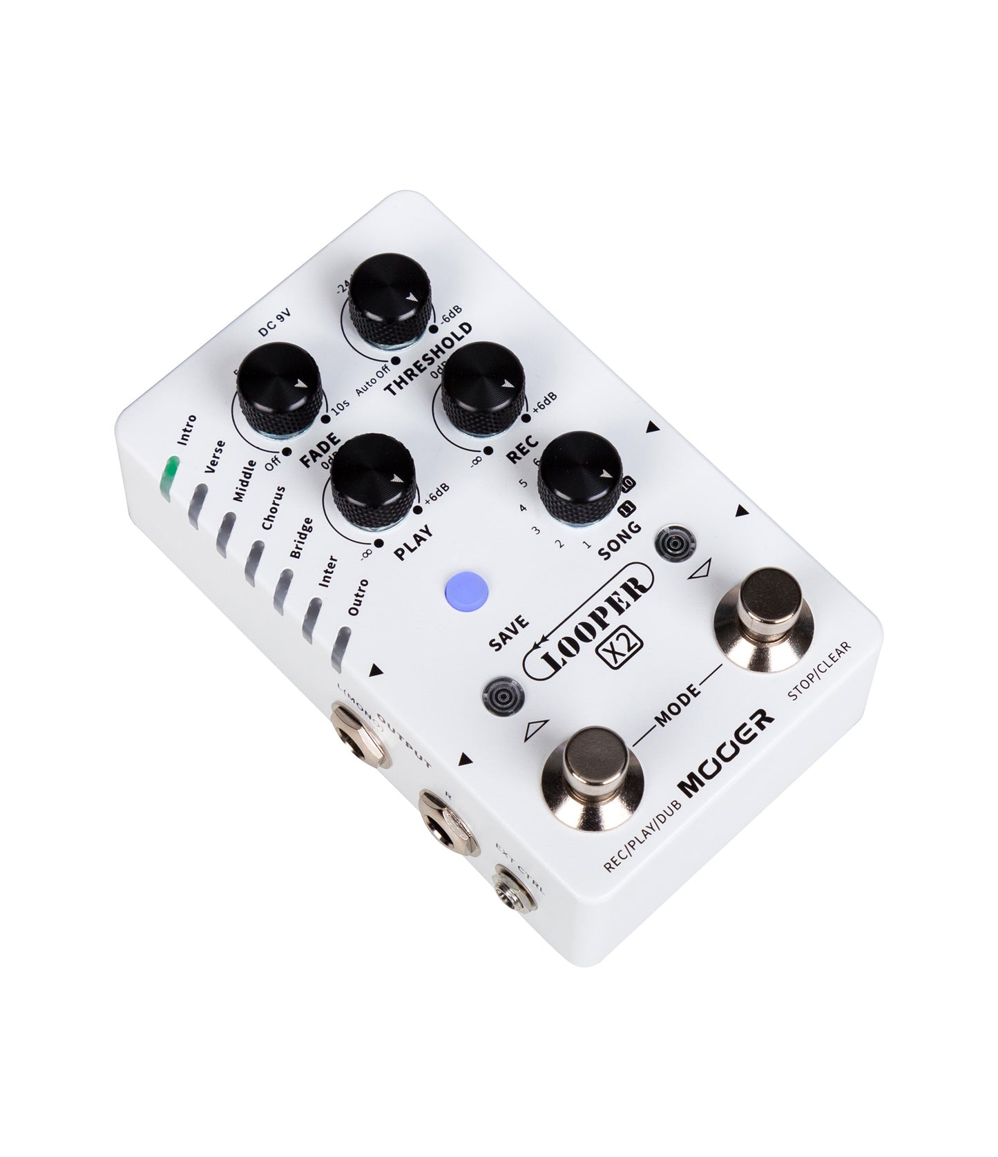 Pédale LOOPER X2, looper stéréo, 11 banques SONG avec 7 presets chacune, jusqu'à 300 minutes d'enregistrement, blanc