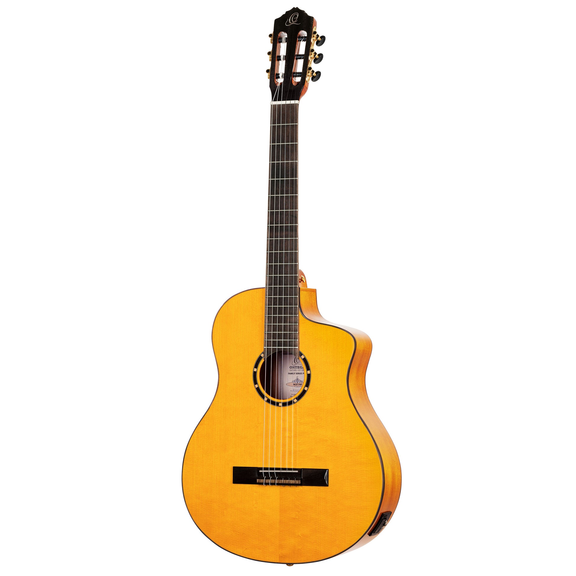 RCE170F, modèle Flamenco, pan coupé, EQ MagusPro, table épicéa massif, fond & éclisses cyprès, housse, naturel brillant