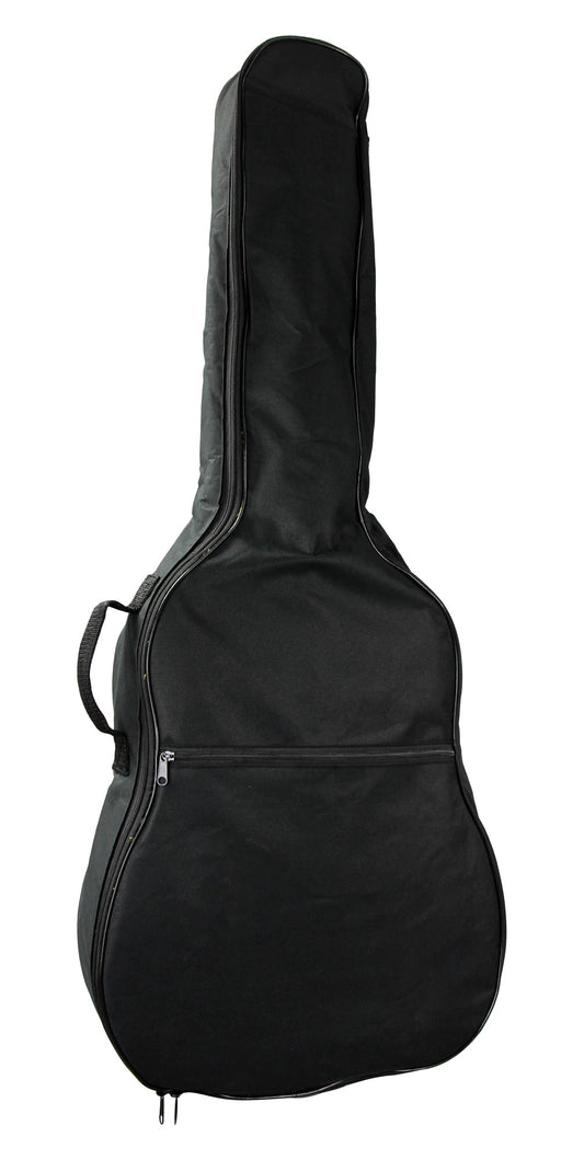 Housse guitare dreadnought, rembourrée 5 mm, poignée, courroies réglables, renfort à la base, poche extérieure, noir