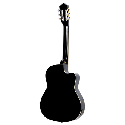 RCE145L, modèle gaucher à caisse fine, pan coupé, EQ MagusPro, table épicéa massif, manche acajou (sillet 48 mm), noir brillant
