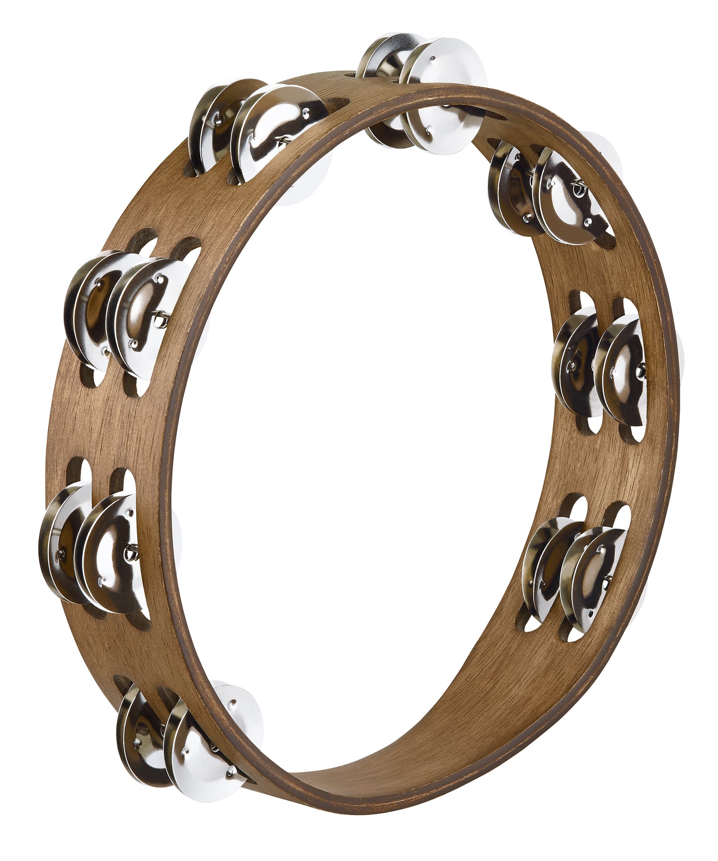 Tambourin bois, 2 rangée de cymbalettes acier inoxydable, Walnut brown