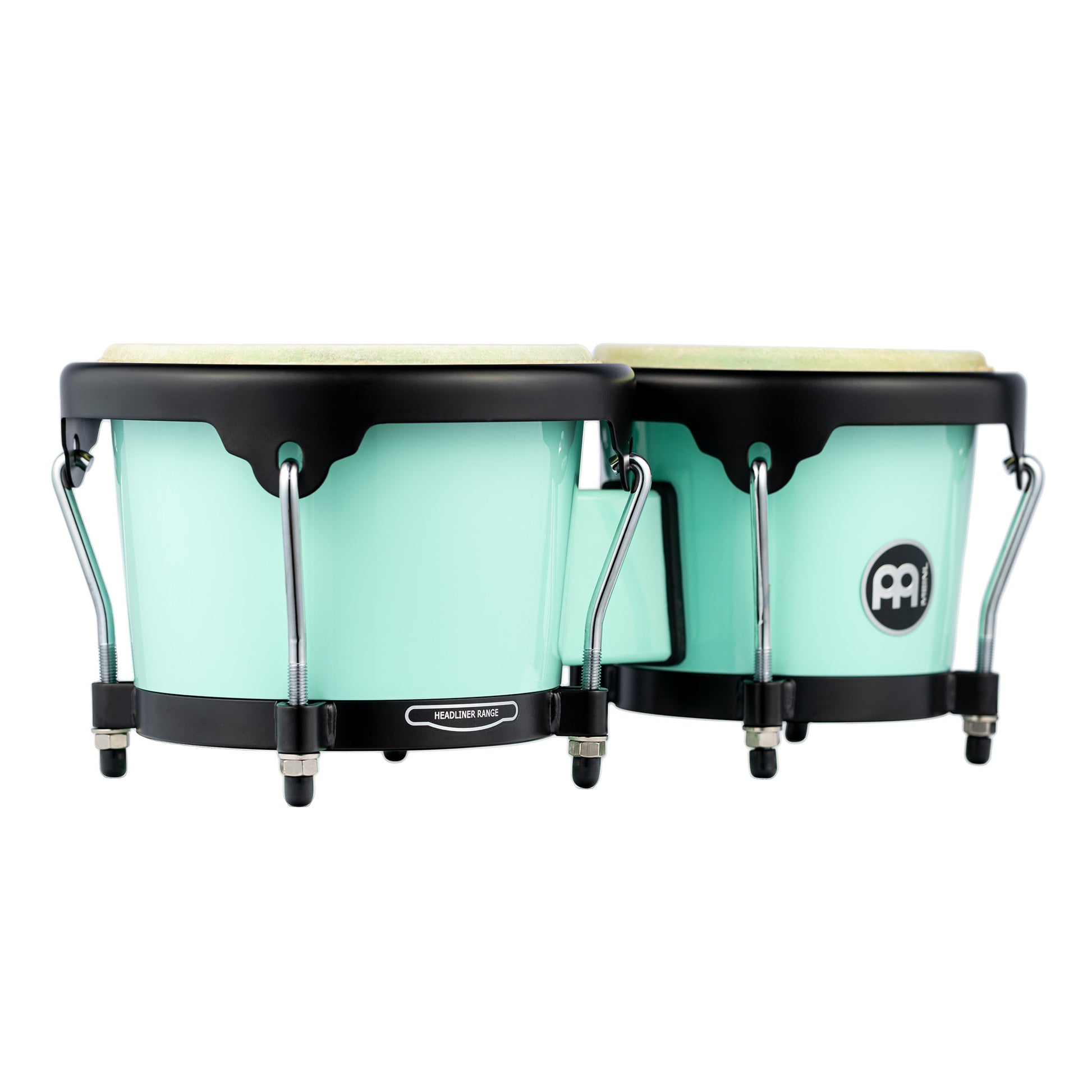 Bongos Journey 6" 1/2 & 7" 1/2, fûts ABS, peaux buffle sélectionnées, cercles arrondis, accastillage noir poudré, Seamfoam Green