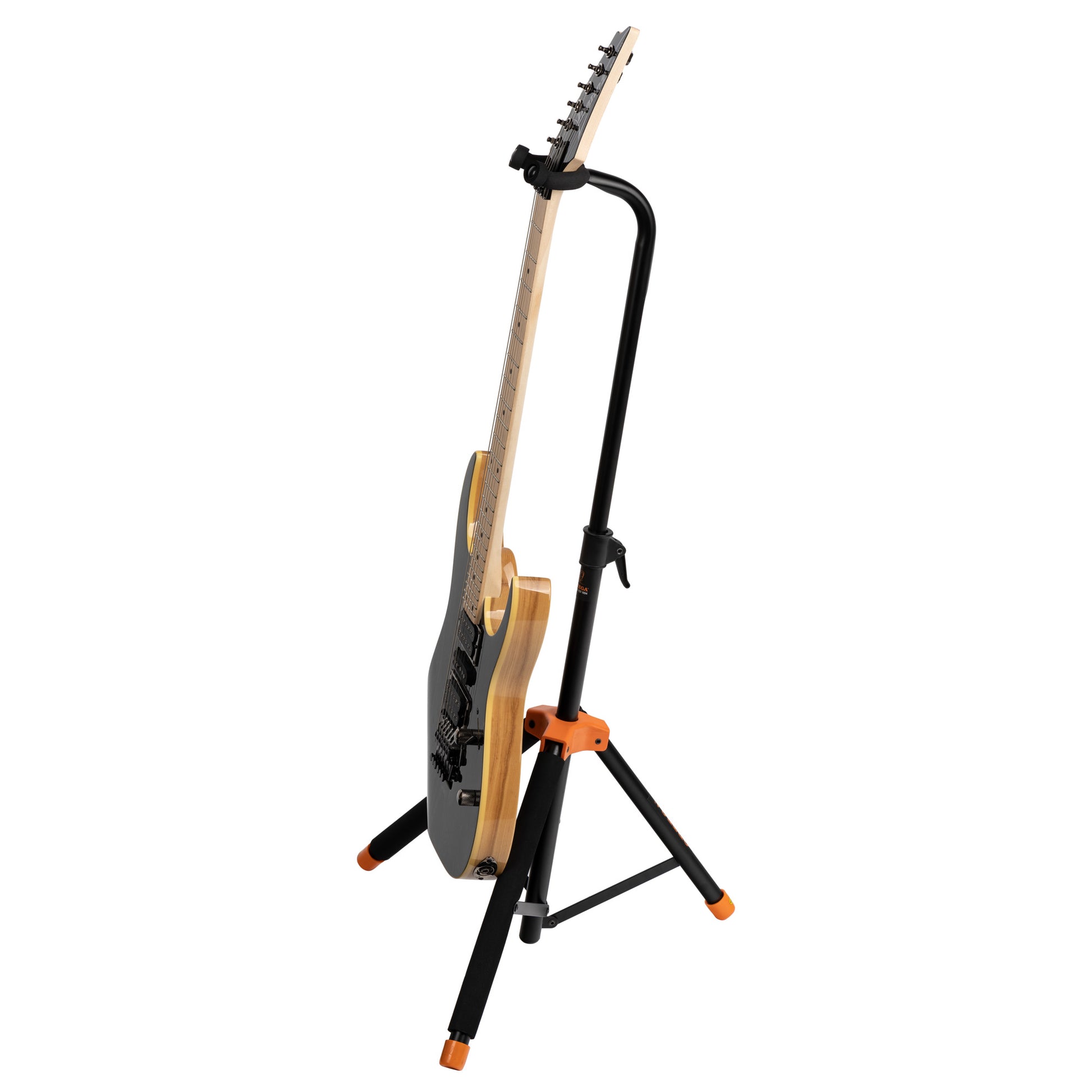 Support pour guitares, solide et léger, repliable, étriers avec revêtement néoprène, noir et orange