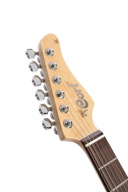 G280 SELECT, corps aulne, table érable flammé, touche palissandre, 2 micros simples et 1 double Voiced Tone, noir translucide