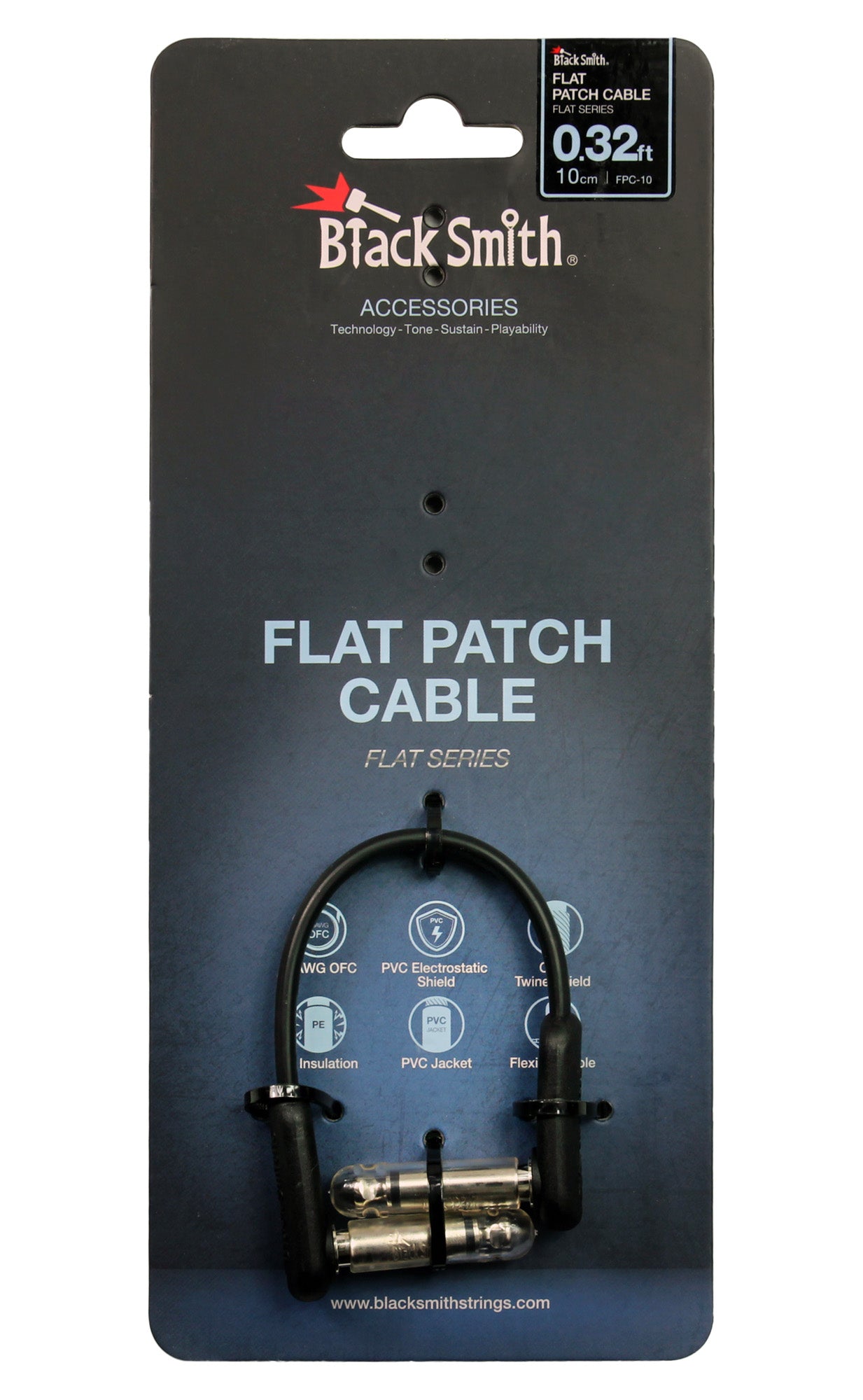 Câble patch Flat Series Jack coudé/Jack coudé, 10 centimètres, connecteurs plaqués or, noir