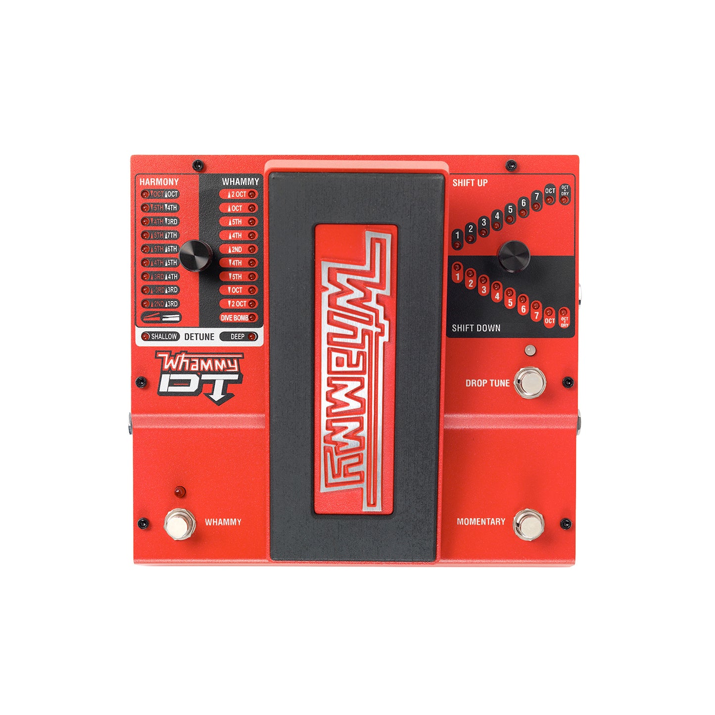 Pédale WHAMMY DT, harmoniseur guitare et basse, 9 presets harmoniseur, 10 presets Whammy, 2 presets Detune, rouge