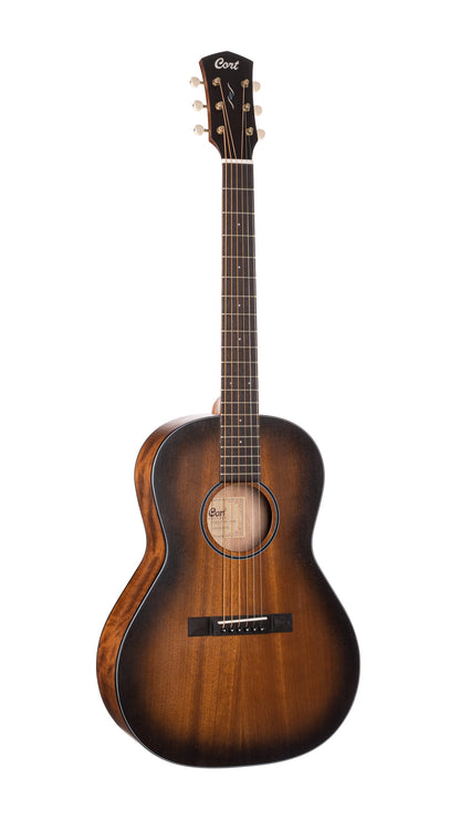 CORE-PE, forme Parlor, table acajou massif, f/e acajou massif, EQ Fishman Sonitone, soft case, noir dégradé pores ouverts
