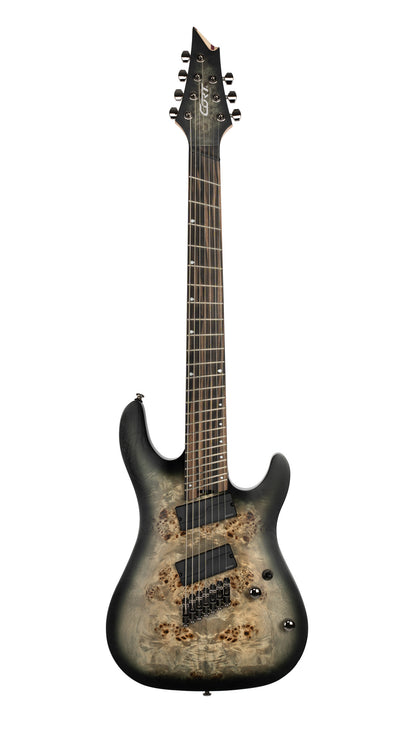 KX507MS, modèle 7 cordes, corps acajou, table peuplier figuré, touche ébène, micros Fishman Fluence, star dust black