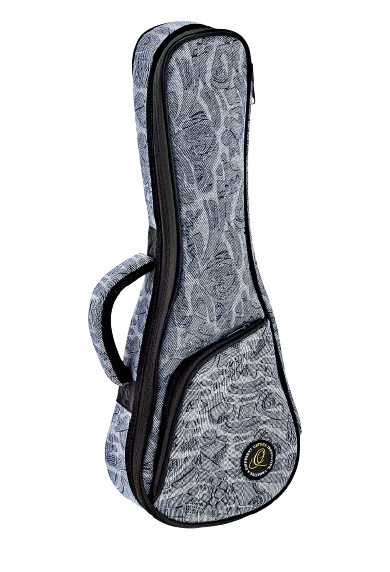 Housse pour ukulélé Soprano, toile/coton, rembourrage 12 mm, intérieur peluche noir, courroie ajustable, bleu jean