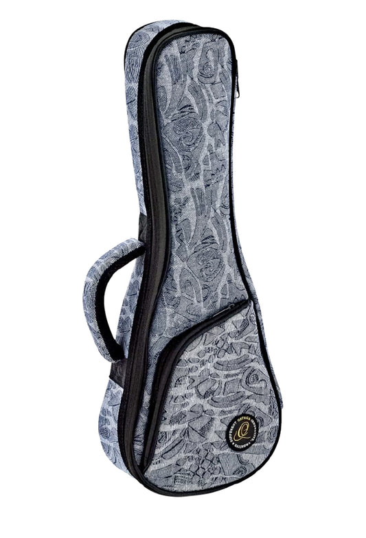 Housse pour ukulélé Soprano, toile/coton, rembourrage 12 mm, intérieur peluche noir, courroie ajustable, bleu jean