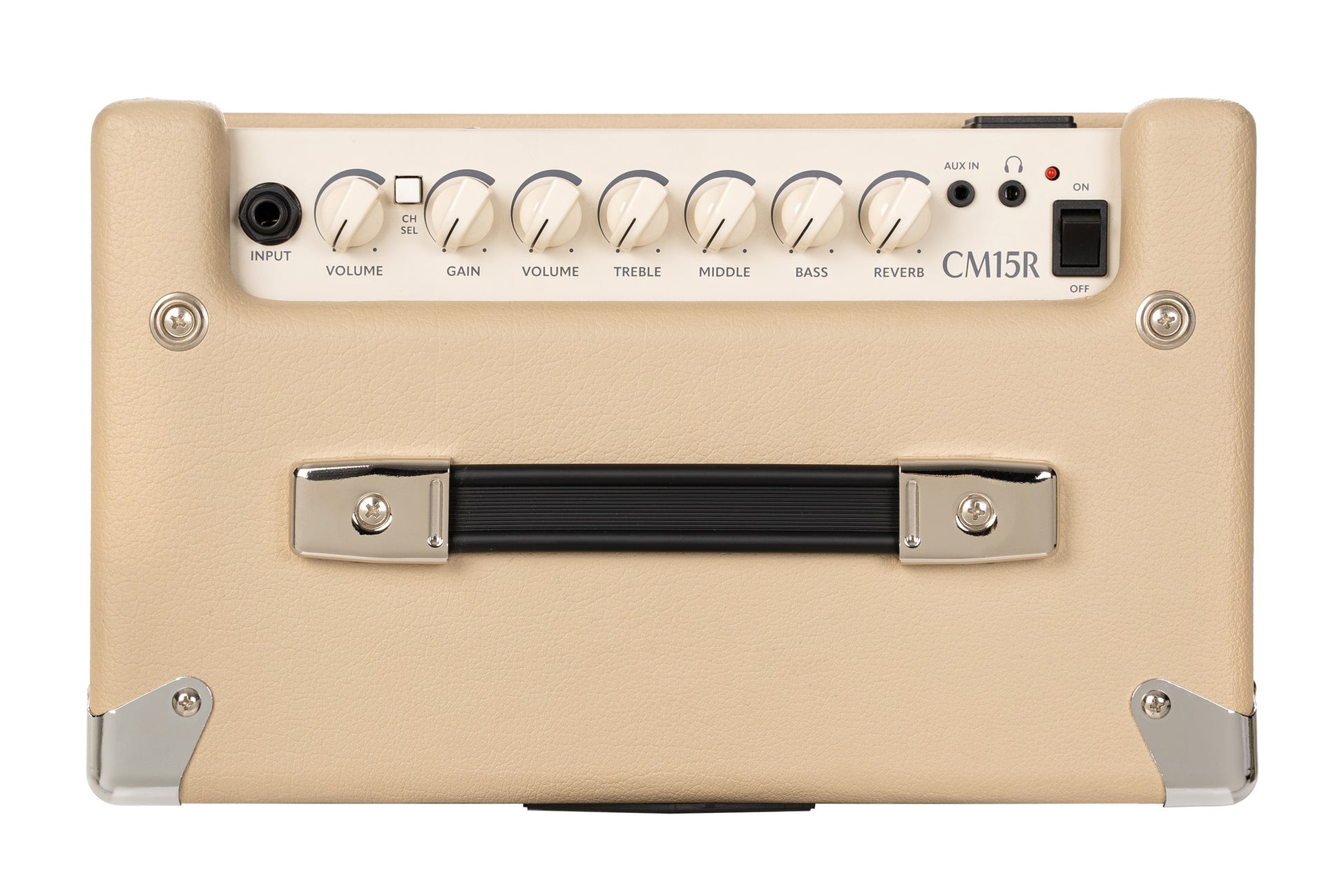 Ampli guitare 15W, 1 x 8", 2 canaux, égaliseur 3 bandes, réverb, entrée CD/MP3 mini-Jack, sortie casque mini-Jack, white sand