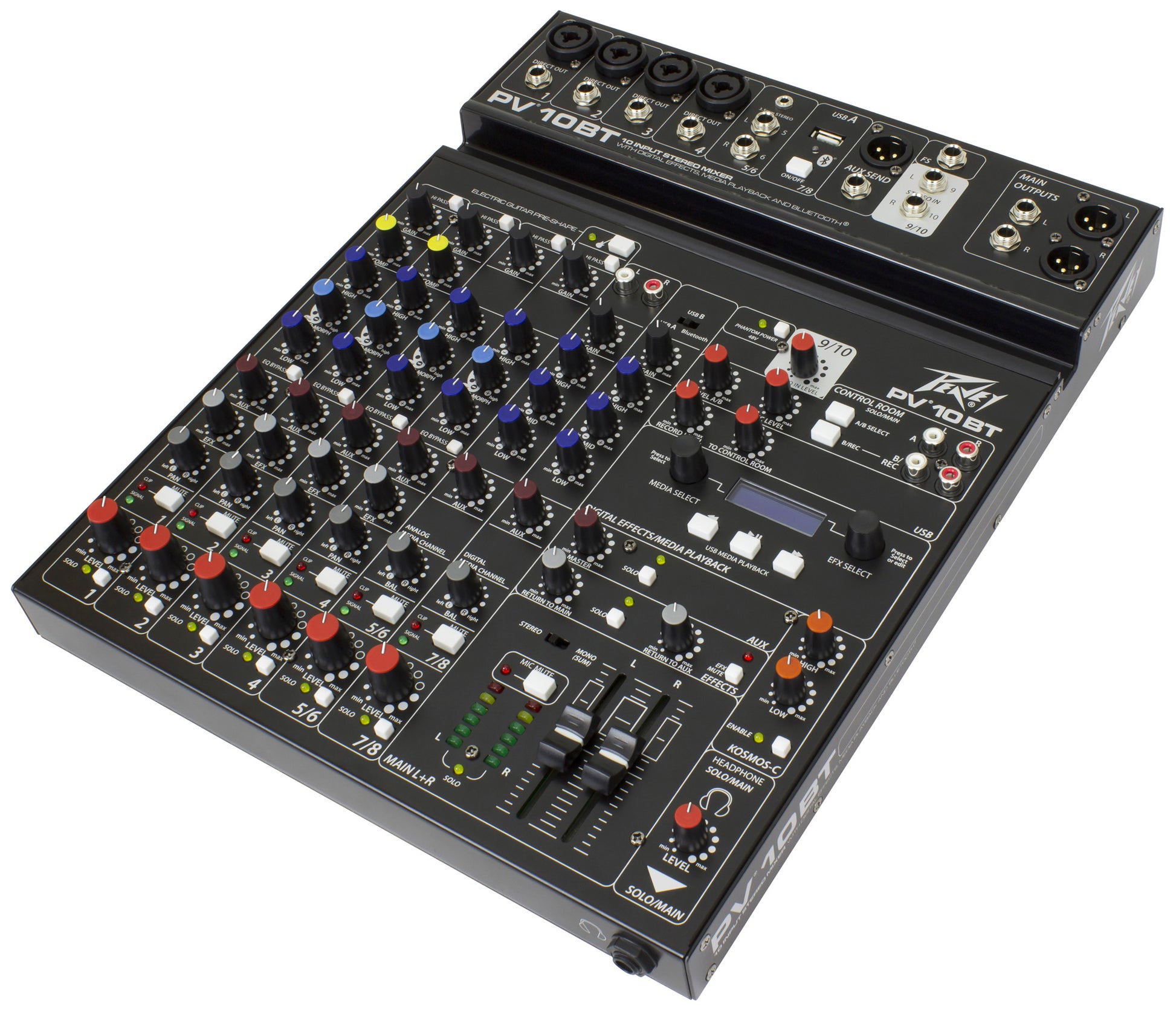 Table de mixage 10 canaux, 4 préamplis micro XLR/Jack, EQ 3 bandes, Bluetooth, effets numériques, entrée guitare Hi-Z, noir