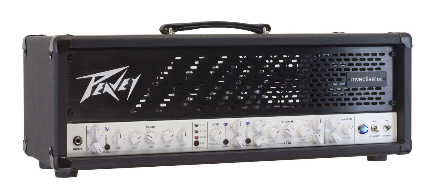 Tête amplifiée à lampes 120W, 3 canaux, EQ 3 bandes, Gate, Boost, développé en collaboration avec Misha Mansoor, finition noir