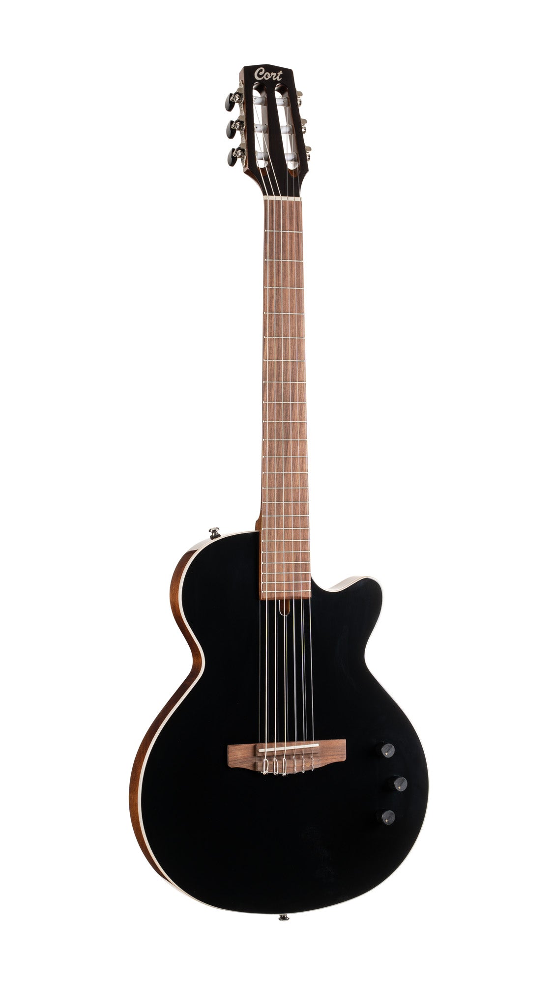 SUNSET NYLECTRIC II, table épicéa, corps acajou chambré, manche acajou, sillet 48 mm, EQ Fishman VTB, housse, noir brillant