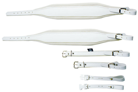 Cuir blanc, 80 basses, rembourrée de mousse avec attache dorsale