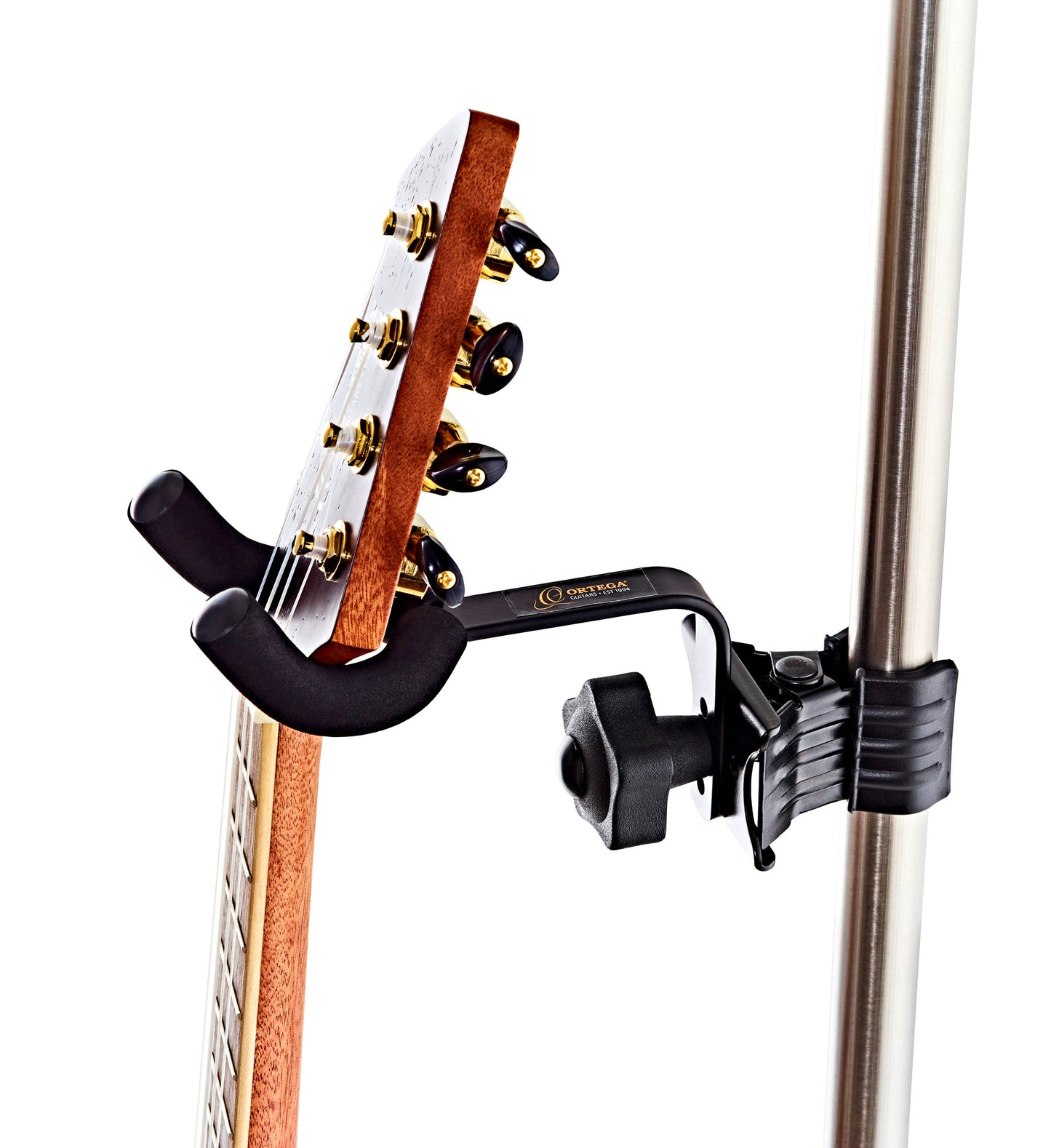 Support pour ukulélés et mandolines, fixation aisée par clip extra fort, crochet rembourré, poids: 270 g, noir brillant