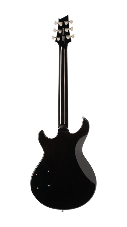 M600, corps acajou, placage érable flammé, manche collé acajou, 2 micros doubles Cort Voiced Tone VTH-59, blue burst