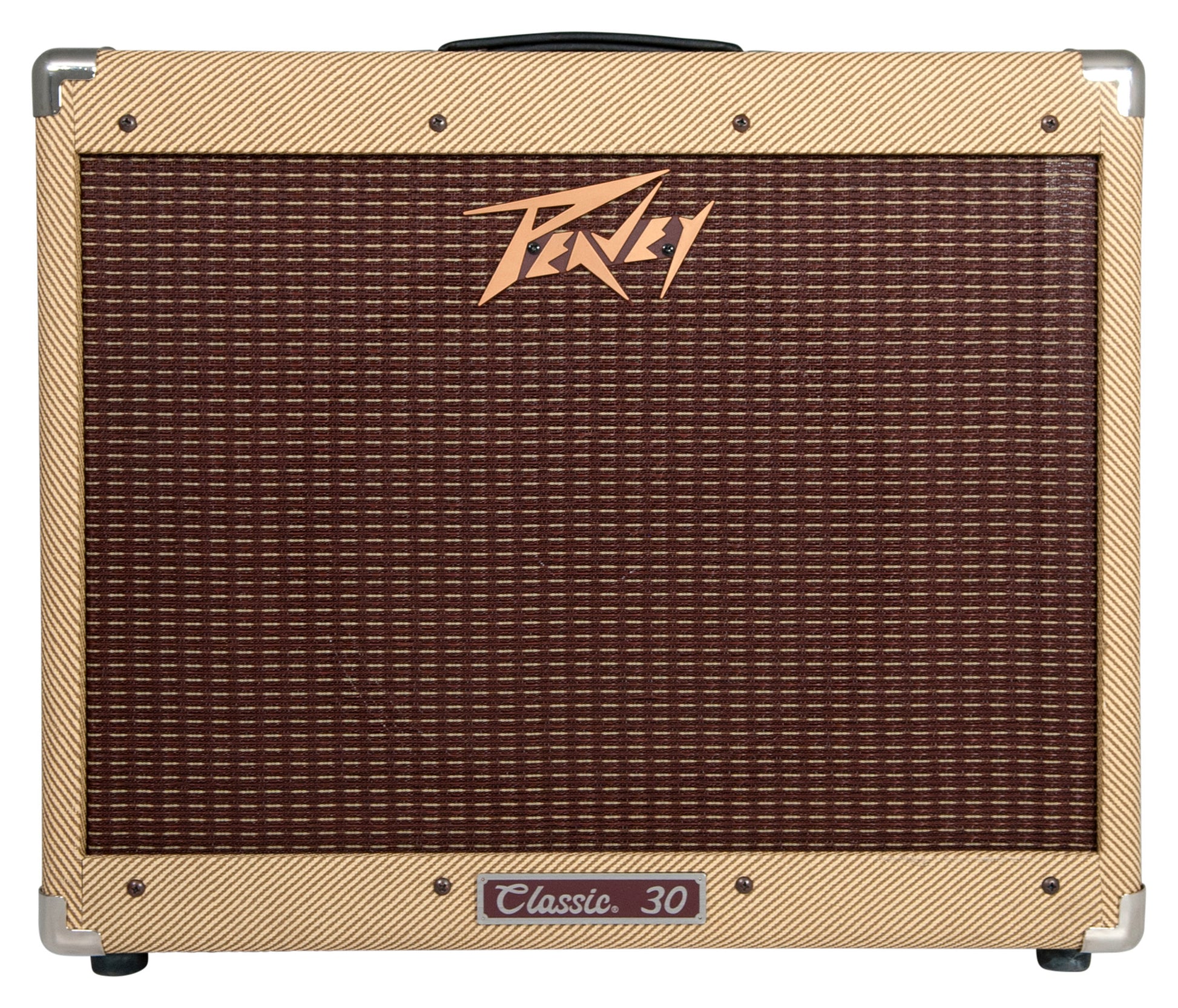 Ampli à lampes 30W, HP 1x 12", 2 canaux, EQ 3 bandes, fonction Boost,"Spring Reverb" intégrée, pédalier inclus, finition tweed