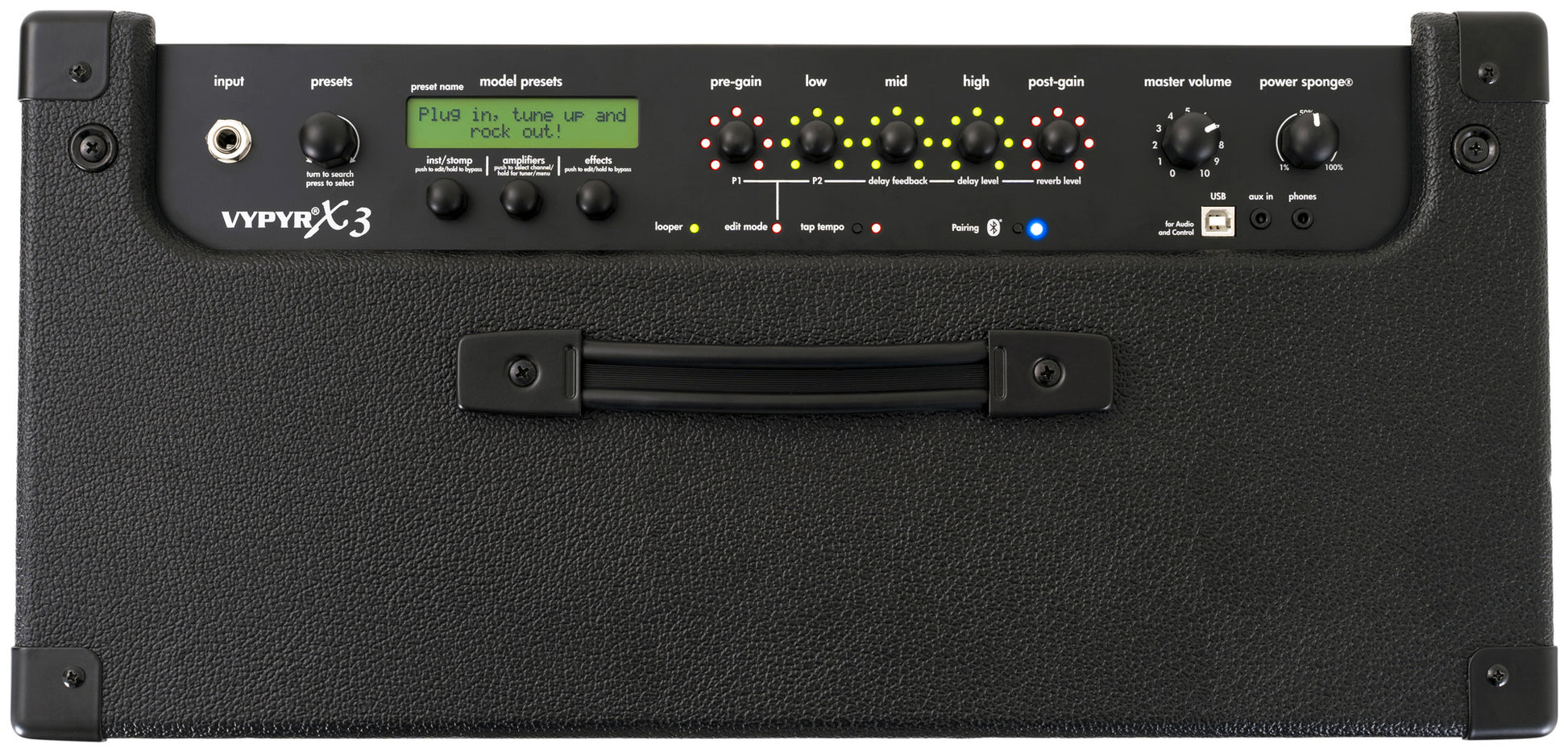 Ampli à modélisation 100W, HP 1x 12", 36 modèles d'amplis, 26 effets, EQ 3 bandes, accordeur intégré, Bluetooth, finition noir